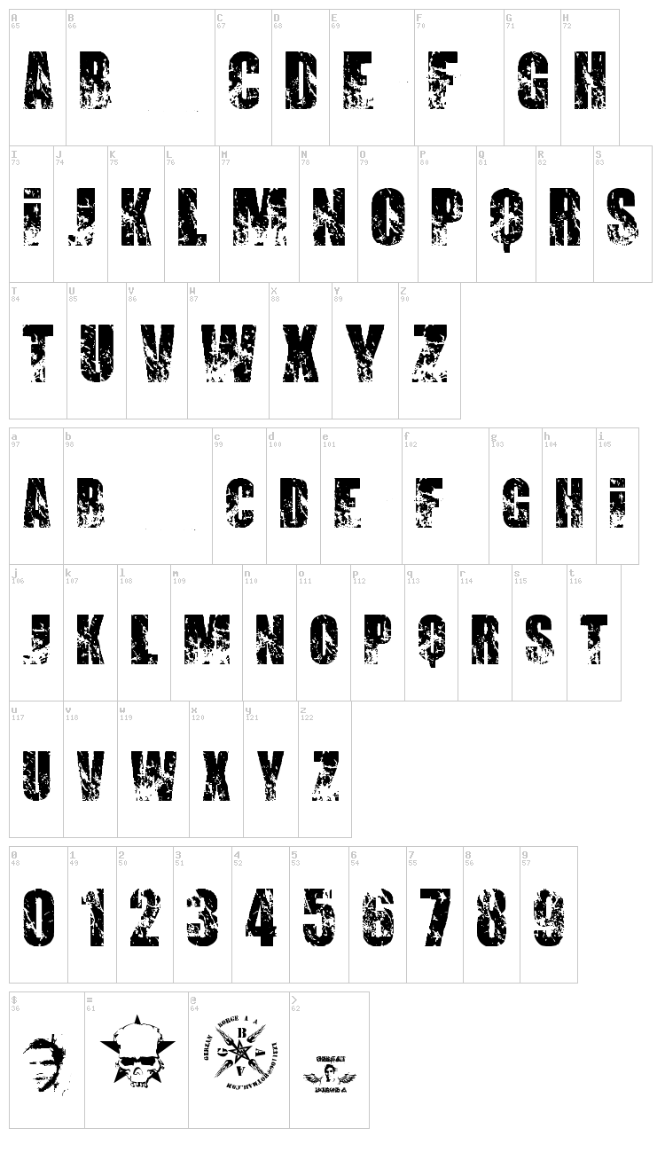 Promises Broken Dream font map